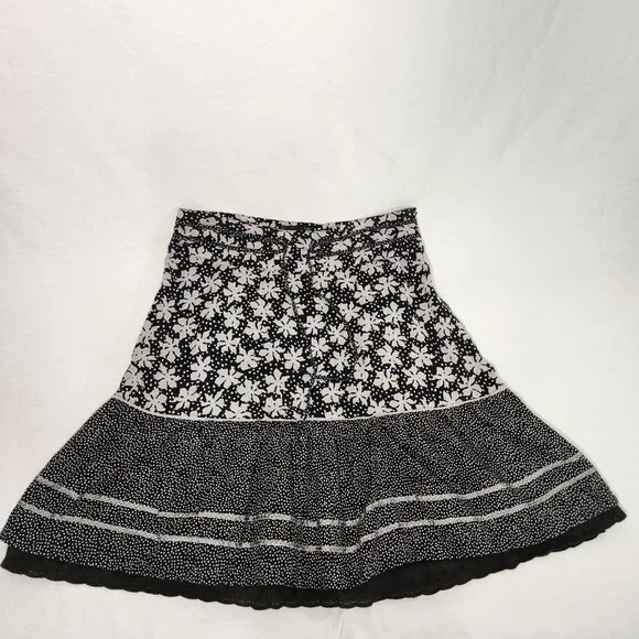 Vintage SOYA Cottagecore Flounce Black/Gray 2-Printed Skirt Size 40/8 Exc. Cond. - Picture 3 of 16